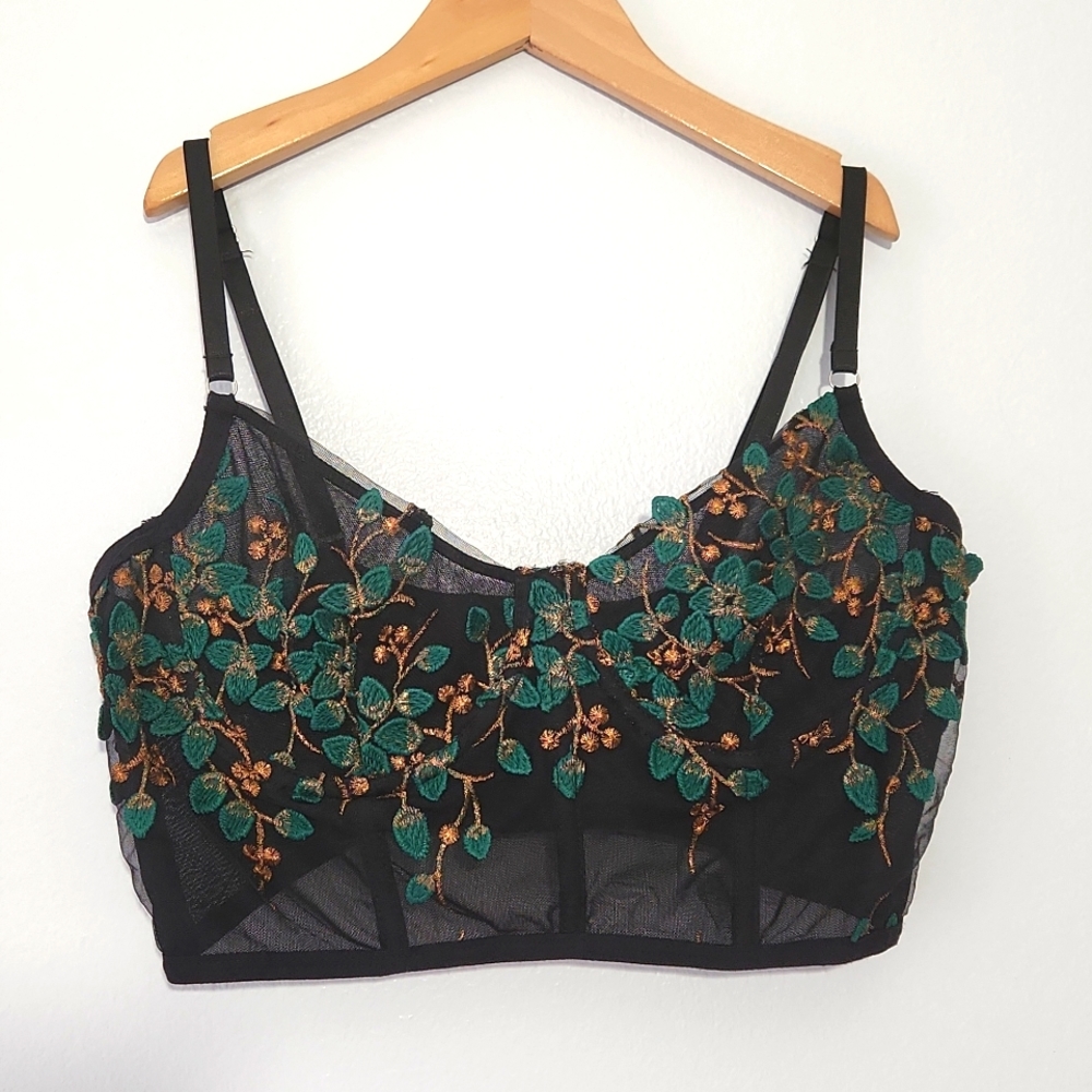 Embroidered corset bustier crop top bra Medium like new!